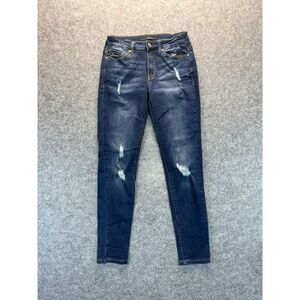 KanCan Jeans Womens‎ 27 Skinny Distressed Raw Hem Stretch Denim Jeans Dark Blue